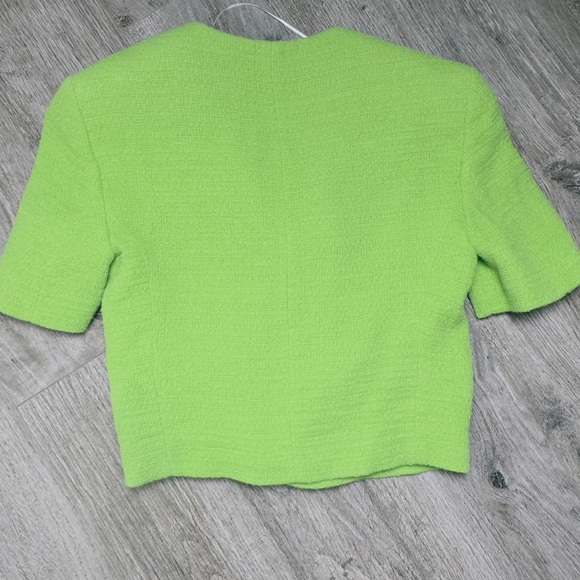Zara Bright Lime Green Cropped Tweed Jacket - Picture 6 of 6